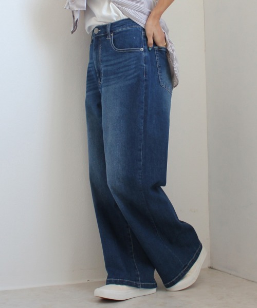 SELECT LEVERY(セレクトリベリー)の「接触冷感 UVカット 吸汗速乾 デニムワイドパンツ(デニムパンツ・レディース・ワンウォッシュ/ライトブルー/ネイビー/ホワイト・SMALL/MEDIUM/LARGE/X-LARGE)」の14枚目の写真