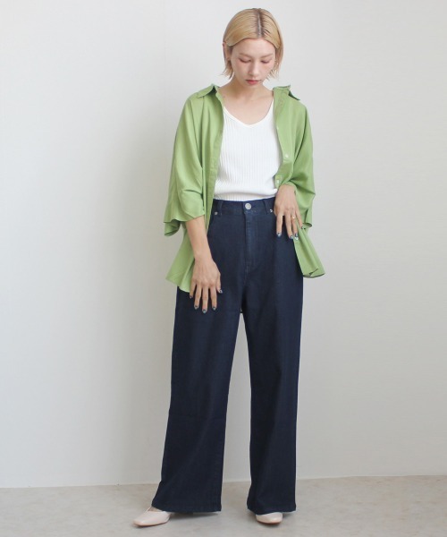 SELECT LEVERY(セレクトリベリー)の「接触冷感 UVカット 吸汗速乾 デニムワイドパンツ(デニムパンツ・レディース・ワンウォッシュ/ライトブルー/ネイビー/ホワイト・SMALL/MEDIUM/LARGE/X-LARGE)」の6枚目の写真