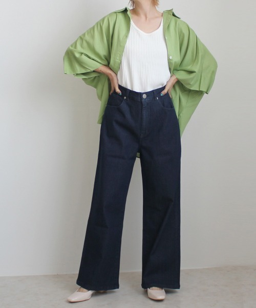 SELECT LEVERY(セレクトリベリー)の「接触冷感 UVカット 吸汗速乾 デニムワイドパンツ(デニムパンツ・レディース・ワンウォッシュ/ライトブルー/ネイビー/ホワイト・SMALL/MEDIUM/LARGE/X-LARGE)」の7枚目の写真