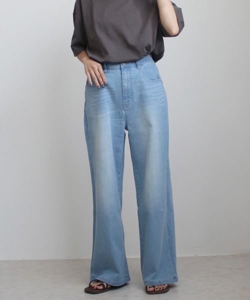SELECT LEVERY(セレクトリベリー)の「接触冷感 UVカット 吸汗速乾 デニムワイドパンツ(デニムパンツ・レディース・ワンウォッシュ/ライトブルー/ネイビー/ホワイト・SMALL/MEDIUM/LARGE/X-LARGE)」の15枚目の写真