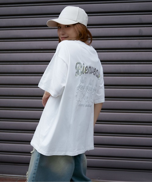 セール】《ゆるロゴ×うさぎ》発泡プリントTシャツ（Tシャツ/カットソー