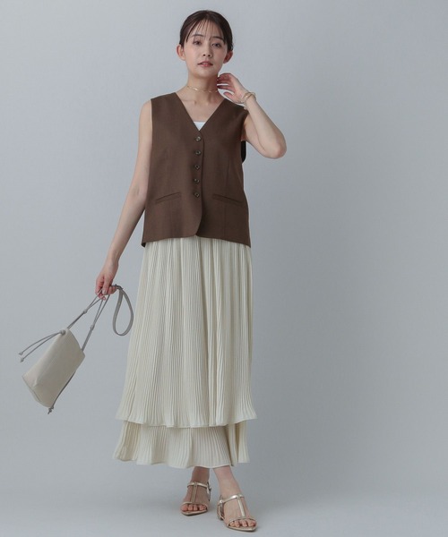 GLOBAL WORK（グローバルワーク）の「MATINEE LINE/プリーツティアードスカート/496977（スカート・レディース・ダークブラウン/ブラック/オフホワイト・MEDIUM/LARGE）」の4枚目の写真