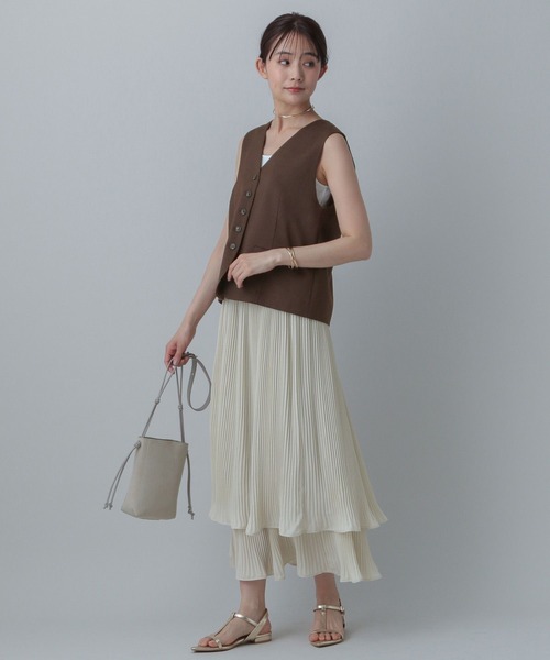 GLOBAL WORK（グローバルワーク）の「MATINEE LINE/プリーツティアードスカート/496977（スカート・レディース・ダークブラウン/ブラック/オフホワイト・MEDIUM/LARGE）」の5枚目の写真