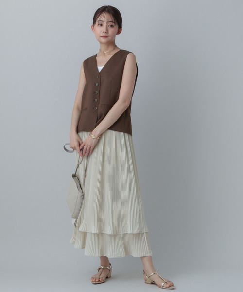 GLOBAL WORK（グローバルワーク）の「MATINEE LINE/プリーツティアードスカート/496977（スカート・レディース・ダークブラウン/ブラック/オフホワイト・MEDIUM/LARGE）」の6枚目の写真