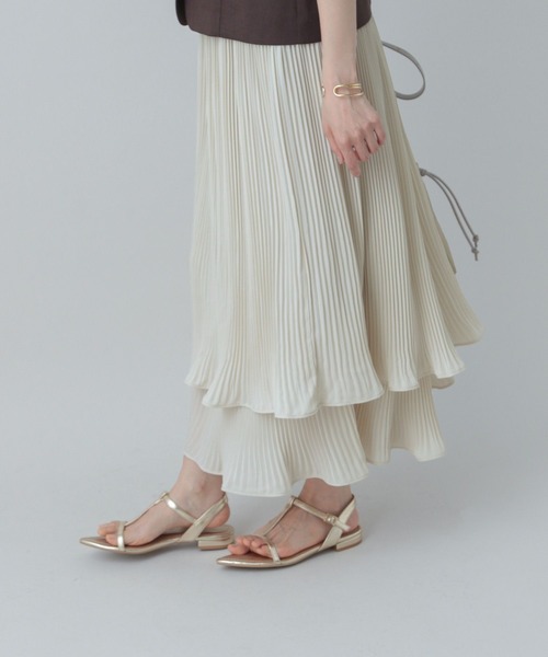 GLOBAL WORK（グローバルワーク）の「MATINEE LINE/プリーツティアードスカート/496977（スカート・レディース・ダークブラウン/ブラック/オフホワイト・MEDIUM/LARGE）」の9枚目の写真