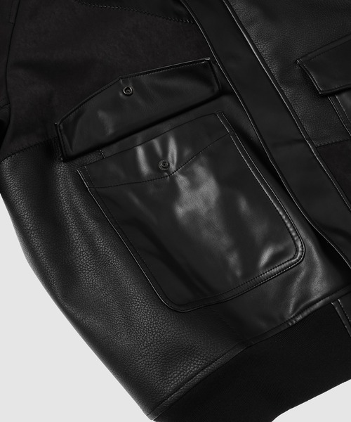 SYNTHETIC LEATHER PATCHWORK BLOUSON（ミリタリージャケット
