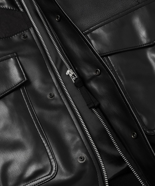 SYNTHETIC LEATHER PATCHWORK BLOUSON（ミリタリージャケット）｜COMME