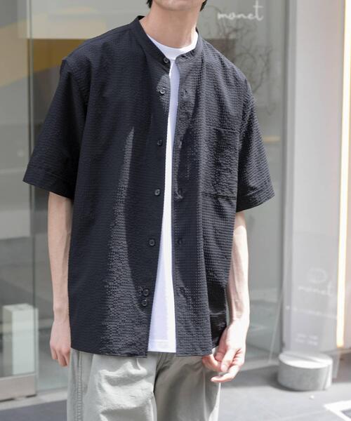 FORK&SPOON(フォークアンドスプーン)の「FORK&SPOON アニヴェンサッカーシャツ(シャツ/ブラウス・メンズ・ダークブラウン/ブラック・4/5)」の1枚目の写真