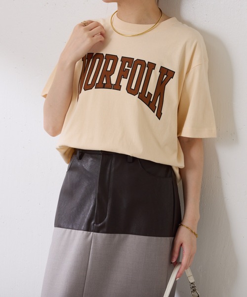 COLLAGE GALLARDAGALANTE(コラージュガリャルダガランテ)の「【OT】NOR FOLK半袖ロゴT(Tシャツ/カットソー・レディース・ネイビー/サンドベージュ・FREE)」の1枚目の写真