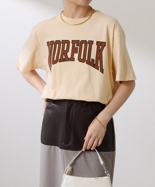 COLLAGE GALLARDAGALANTE(コラージュガリャルダガランテ)の「【OT】NOR FOLK半袖ロゴT(Tシャツ/カットソー・レディース・ネイビー/サンドベージュ・FREE)」の5枚目の写真