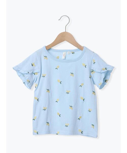Samansa Mos2 Lagom（サマンサモスモスラーゴム）の「◎レモン刺繍袖フリルTシャツ（Tシャツ/カットソー・キッズ・オフホワイト/サックスブルー・110/120/130/95/100）」の2枚目の写真