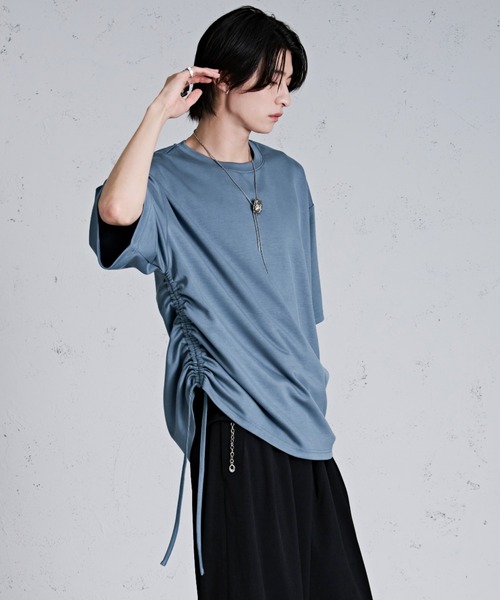 Ellno Loset（エルノロゼット）の「サイドドロストポンチTシャツ（Tシャツ/カットソー・メンズ・オフホワイト/ブラック/ブルー・MEDIUM/SMALL/LARGE）」の3枚目の写真