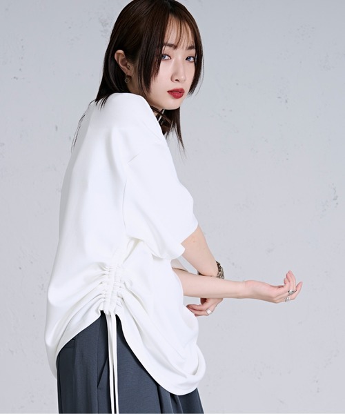 Ellno Loset（エルノロゼット）の「サイドドロストポンチTシャツ（Tシャツ/カットソー・メンズ・オフホワイト/ブラック/ブルー・MEDIUM/SMALL/LARGE）」の7枚目の写真