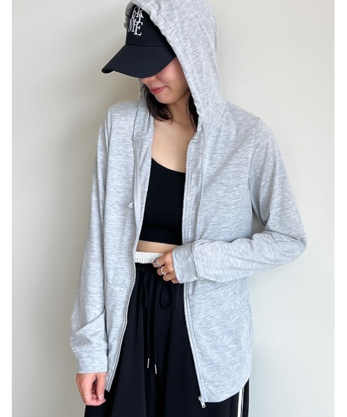 Re:EDIT（リエディ）の「[UVカット][大きいサイズ有]天竺フード付[UVカット][大きいサイズ有]天竺フード付きパーカーきパーカー（パーカー・レディース・杢グレー/オフホワイト/ネイビー/ブラック/ライトベージュ・SMALL/MEDIUM/LARGE/X-LARGE/XX-LARGE）」の3枚目の写真