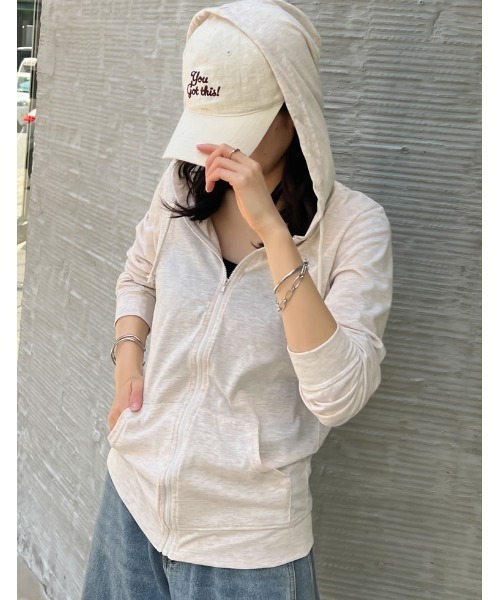 Re:EDIT（リエディ）の「[UVカット][大きいサイズ有]天竺フード付[UVカット][大きいサイズ有]天竺フード付きパーカーきパーカー（パーカー・レディース・杢グレー/オフホワイト/ネイビー/ブラック/ライトベージュ・SMALL/MEDIUM/LARGE/X-LARGE/XX-LARGE）」の4枚目の写真