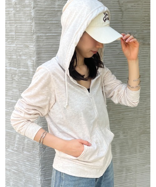 Re:EDIT（リエディ）の「[UVカット][大きいサイズ有]天竺フード付[UVカット][大きいサイズ有]天竺フード付きパーカーきパーカー（パーカー・レディース・杢グレー/オフホワイト/ネイビー/ブラック/ライトベージュ・SMALL/MEDIUM/LARGE/X-LARGE/XX-LARGE）」の19枚目の写真