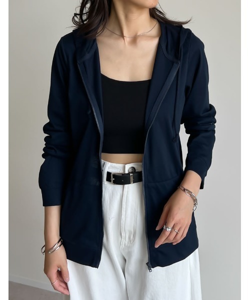 Re:EDIT（リエディ）の「[UVカット][大きいサイズ有]天竺フード付[UVカット][大きいサイズ有]天竺フード付きパーカーきパーカー（パーカー・レディース・杢グレー/オフホワイト/ネイビー/ブラック/ライトベージュ・SMALL/MEDIUM/LARGE/X-LARGE/XX-LARGE）」の16枚目の写真