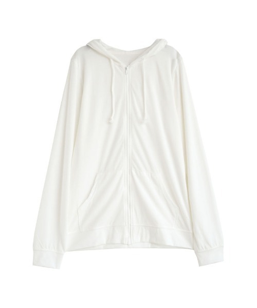 Re:EDIT（リエディ）の「[UVカット][大きいサイズ有]天竺フード付[UVカット][大きいサイズ有]天竺フード付きパーカーきパーカー（パーカー・レディース・杢グレー/オフホワイト/ネイビー/ブラック/ライトベージュ・SMALL/MEDIUM/LARGE/X-LARGE/XX-LARGE）」の9枚目の写真