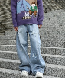 HOOK | クラッシュ加工ワイドカーブデニムパンツ ダメージ加工(デニムパンツ)