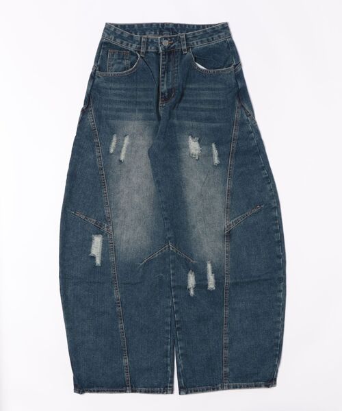 HOOK（フック）の「クラッシュ加工ワイドカーブデニムパンツ　ダメージ加工（デニムパンツ・メンズ・ネイビー/ライトブルー・SMALL/MEDIUM/LARGE）」の22枚目の写真