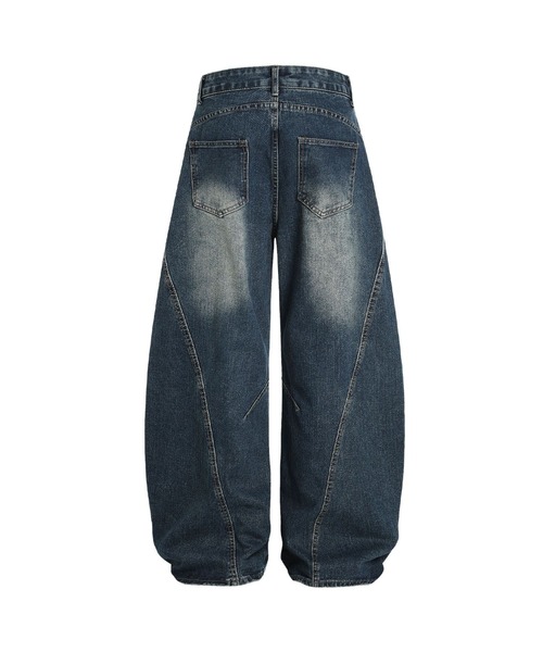 セール】クラッシュ加工ワイドカーブデニムパンツ ダメージ加工