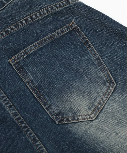 HOOK（フック）の「クラッシュ加工ワイドカーブデニムパンツ　ダメージ加工（デニムパンツ・メンズ・ネイビー/ライトブルー・SMALL/MEDIUM/LARGE）」の15枚目の写真