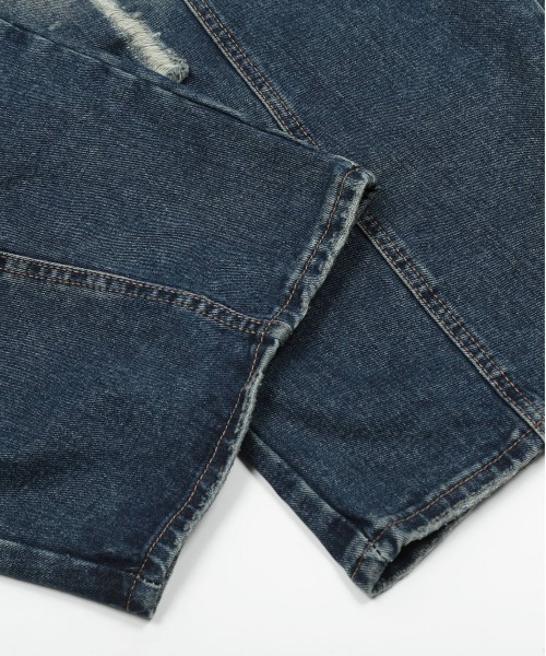 HOOK（フック）の「クラッシュ加工ワイドカーブデニムパンツ　ダメージ加工（デニムパンツ・メンズ・ネイビー/ライトブルー・SMALL/MEDIUM/LARGE）」の16枚目の写真