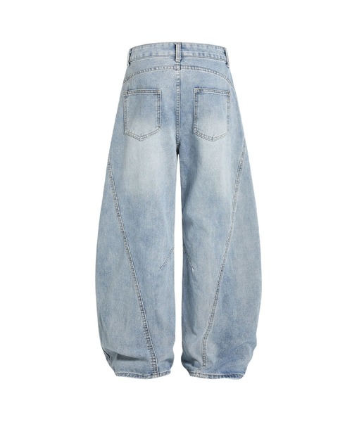 HOOK（フック）の「クラッシュ加工ワイドカーブデニムパンツ　ダメージ加工（デニムパンツ・メンズ・ネイビー/ライトブルー・SMALL/MEDIUM/LARGE）」の9枚目の写真