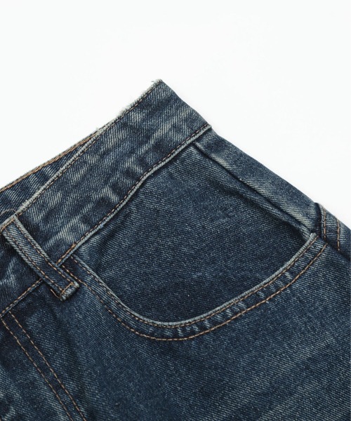 HOOK（フック）の「クラッシュ加工ワイドカーブデニムパンツ　ダメージ加工（デニムパンツ・メンズ・ネイビー/ライトブルー・SMALL/MEDIUM/LARGE）」の18枚目の写真