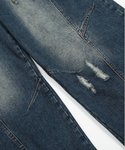 HOOK（フック）の「クラッシュ加工ワイドカーブデニムパンツ　ダメージ加工（デニムパンツ・メンズ・ネイビー/ライトブルー・SMALL/MEDIUM/LARGE）」の20枚目の写真