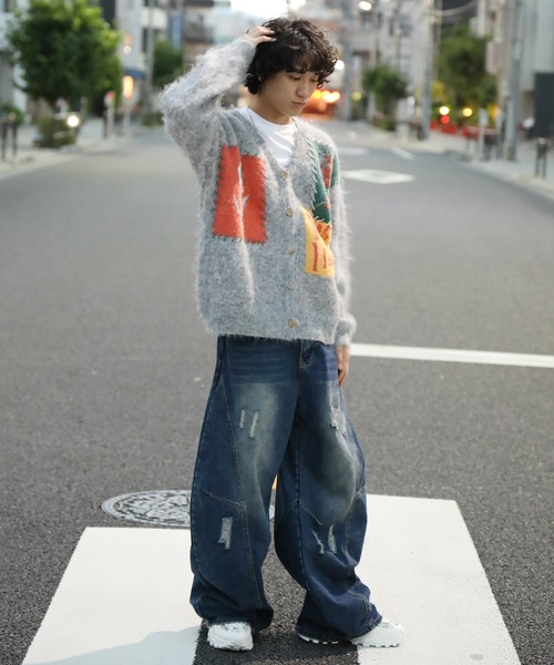 HOOK(フック)の「クラッシュ加工ワイドカーブデニムパンツ ダメージ加工(デニムパンツ・メンズ・ネイビー/ライトブルー・SMALL/MEDIUM/LARGE)」の22枚目の写真