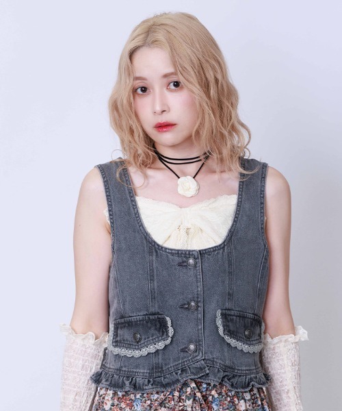プチフリルデニムベスト（ベスト）｜axes femme（アクシーズ