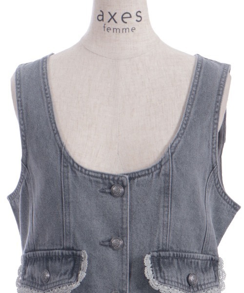 axes femme（アクシーズファム）の「プチフリルデニムベスト（ベスト・レディース・グレー/ケミカルウォッシュ・FREE）」の16枚目の写真