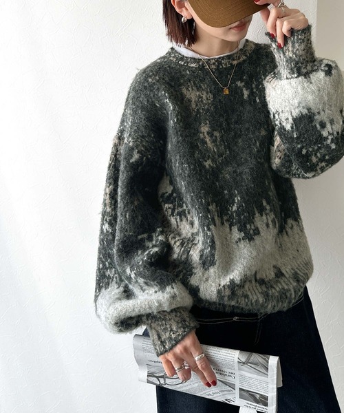 Java(ジャバ)の「《JaVaジャバコラボ》視線を釘付け。アブストラクト柄ニットプルオーバー(長袖)(ニット/セーター・メンズ・チャコール/グレー・MEDIUM/LARGE/X-LARGE)」の12枚目の写真