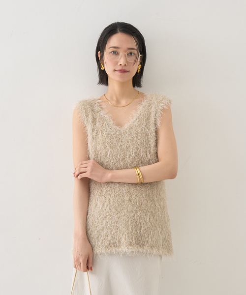 Rouge vif Anna（ルージュヴィフアンナ）の「コンビフェザーニットベスト（ニット/セーター・レディース・アイボリー/ベージュ・フリー）」の4枚目の写真