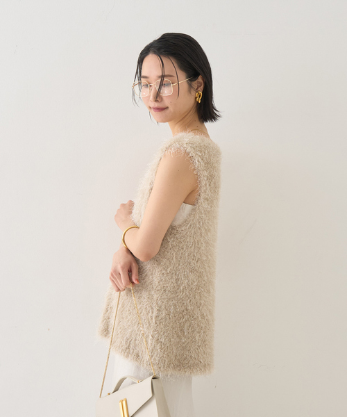 Rouge vif Anna（ルージュヴィフアンナ）の「コンビフェザーニットベスト（ニット/セーター・レディース・アイボリー/ベージュ・フリー）」の7枚目の写真