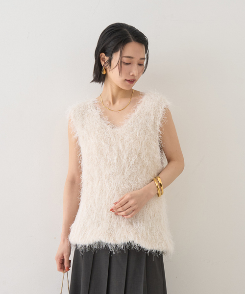 Rouge vif Anna（ルージュヴィフアンナ）の「コンビフェザーニットベスト（ニット/セーター・レディース・アイボリー/ベージュ・フリー）」の10枚目の写真