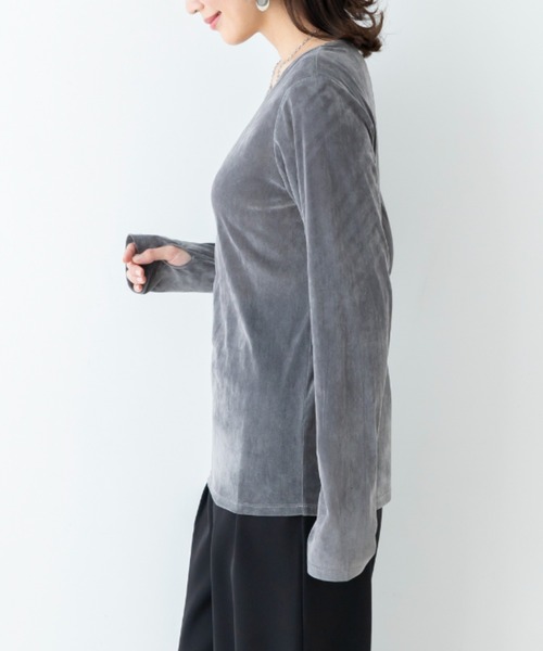 UNDOVE（アンドゥーブ）の「UNDOVE　ベロア風フロッキ－シアートップス　(シアー/薄手/春服)（Tシャツ/カットソー・レディース・ライトグレー/ブラック・MEDIUM/LARGE/X-LARGE）」の7枚目の写真