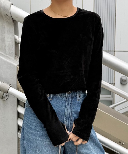 UNDOVE（アンドゥーブ）の「UNDOVE　ベロア風フロッキ－シアートップス　(シアー/薄手/春服)（Tシャツ/カットソー・レディース・ライトグレー/ブラック・MEDIUM/LARGE/X-LARGE）」の13枚目の写真