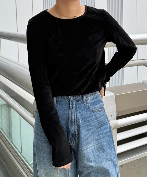 UNDOVE（アンドゥーブ）の「UNDOVE　ベロア風フロッキ－シアートップス　(シアー/薄手/春服)（Tシャツ/カットソー・レディース・ライトグレー/ブラック・MEDIUM/LARGE/X-LARGE）」の15枚目の写真