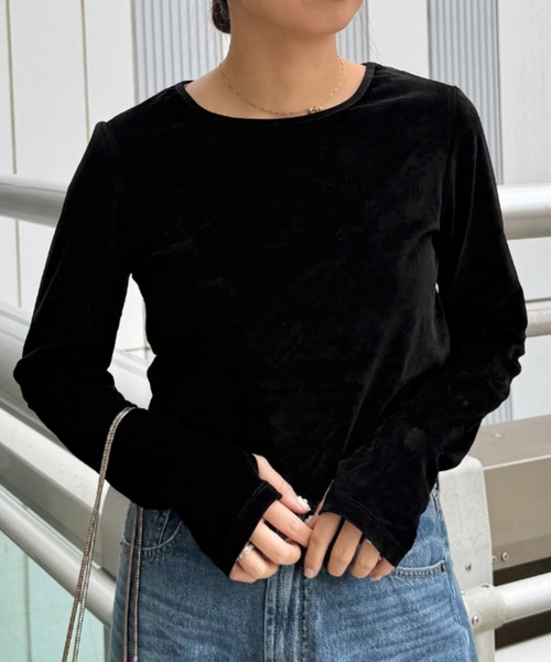UNDOVE（アンドゥーブ）の「UNDOVE　ベロア風フロッキ－シアートップス　(シアー/薄手/春服)（Tシャツ/カットソー・レディース・ライトグレー/ブラック・MEDIUM/LARGE/X-LARGE）」の17枚目の写真