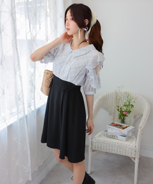 PUTUMAYO フリルシャツワンピース AND COUTURE ワンピース 裾切替フリルシャツワンピース