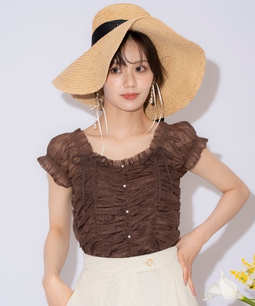 WILLSELECTION(ウィルセレクション)の「チュールギャザートップス(シャツ/ブラウス・レディース・ピンク/ダークブラウン/ブラック/オフホワイト・FREE)」の3枚目の写真