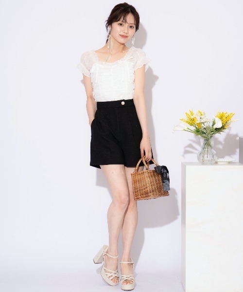 WILLSELECTION(ウィルセレクション)の「チュールギャザートップス(シャツ/ブラウス・レディース・ピンク/ダークブラウン/ブラック/オフホワイト・FREE)」の5枚目の写真