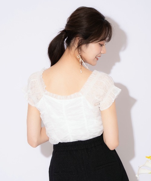 WILLSELECTION(ウィルセレクション)の「チュールギャザートップス(シャツ/ブラウス・レディース・ピンク/ダークブラウン/ブラック/オフホワイト・FREE)」の8枚目の写真