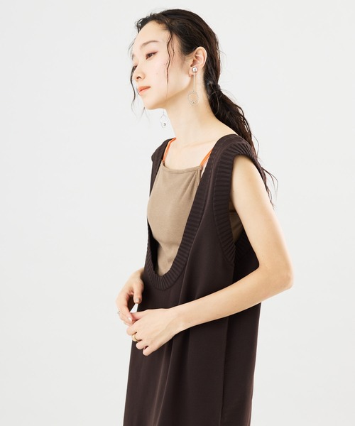 Muscat(マスカット)の「スポンジニット 深Uネックロングワンピース(ワンピース・レディース・ブラック/ブラウン/クリーム・F)」の7枚目の写真