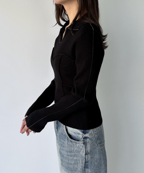 junoah(ジュノア)の「配色ラインビスチェデザインリブニット(ニット/セーター・レディース・チャコール/ブラック/アイボリー・MEDIUM/LARGE)」の8枚目の写真