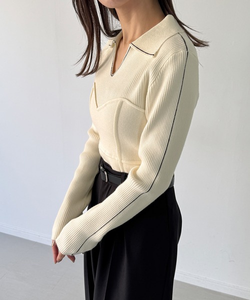 junoah(ジュノア)の「配色ラインビスチェデザインリブニット(ニット/セーター・レディース・チャコール/ブラック/アイボリー・MEDIUM/LARGE)」の15枚目の写真