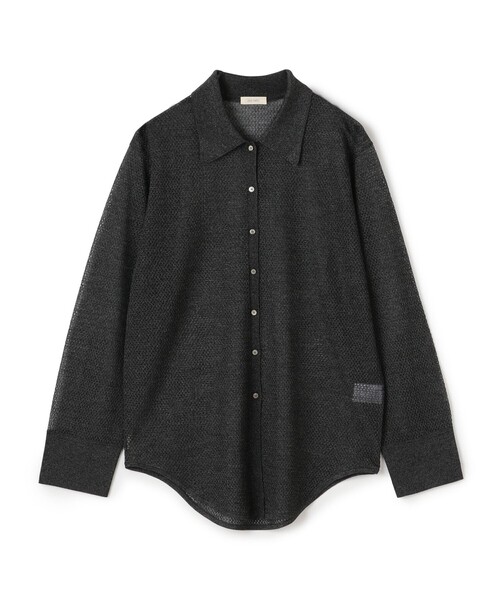 DES PRES（デ・プレ）の「レーヨンポリエステルシアーニット レギュラーカラーシャツ（ニット/セーター・レディース・ベージュ/チャコールグレー・FREE）」の2枚目の写真