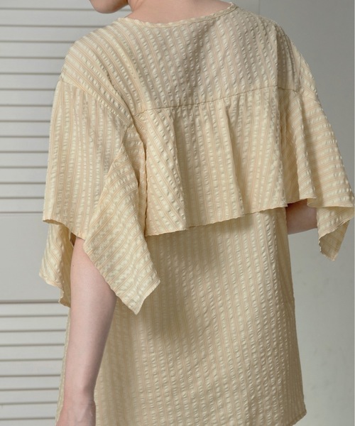 lawgy(ラウジー)の「unevenness stripe frill ribbon blouse / アンイーヴンネスストライプフリルリボンブラウス(シャツ/ブラウス・レディース・クリーム/ホワイト・FREE)」の11枚目の写真